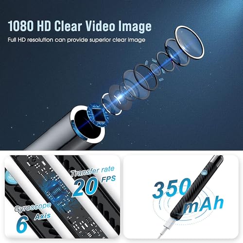 Ear Wax Removal - Earwax Remover Tool with 8 Pcs Ear Set - Ear Canal Cleaner with 1080P Camera - FSA HSA Eligible - Ear Cleaning Kit with 6 Ear Spoon - Ear Camera for iOS & Android (Black)|B09KZ8TS7L